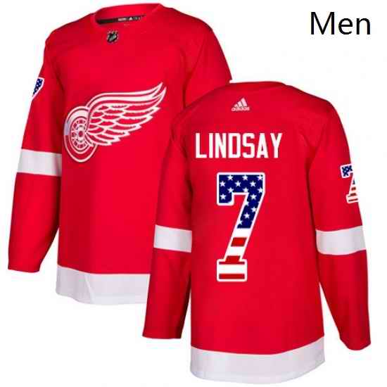 Mens Adidas Detroit Red Wings 7 Ted Lindsay Authentic Red USA Flag Fashion NHL Jersey